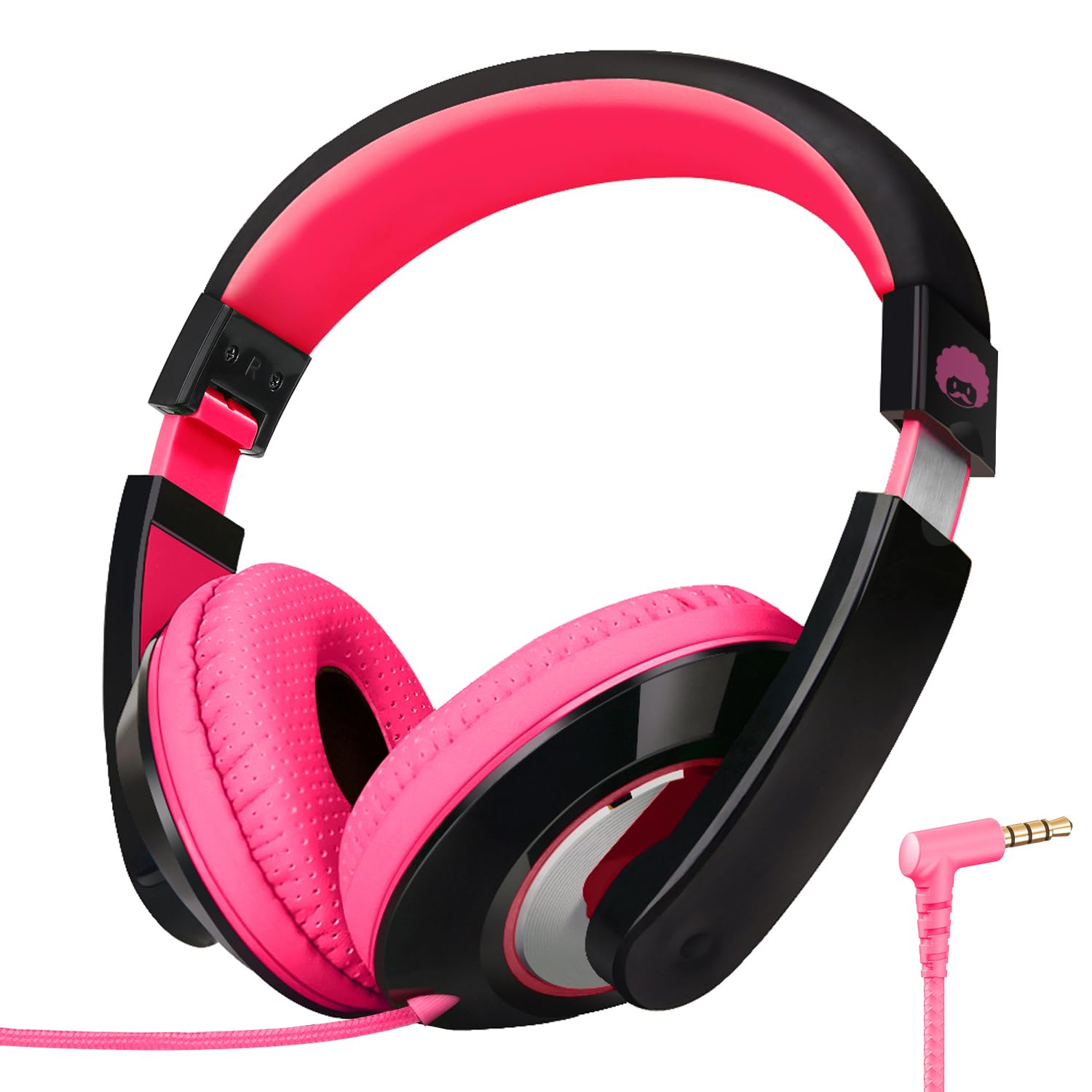 Rockpapa Comfort Kids Headphones, Over Ear Head phones Wired for Childrens with Adjustable Headband, Stereo Sound, Tangle-Free, Wired Headphones for Kids Girls Teens Adults (Pink)