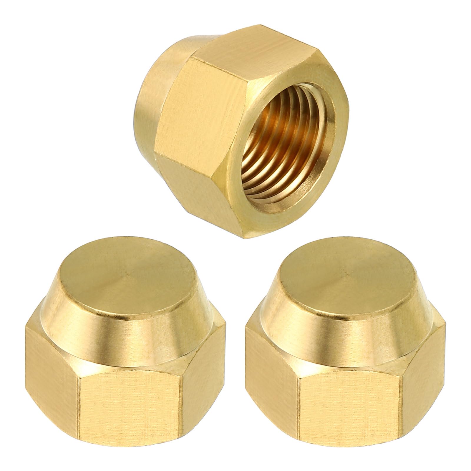 PATIKIL 5/16" Brass Flare Cap, 9/16-18UNF Female Thread 3Pcs SAE Flare Fitting 45 Degree Hex Pipe Fittings for Air Conditioner Refrigeration