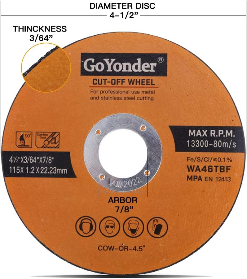GoYonder 50 Pack 4.5" Cutting Wheel for Metal, Stainless and Steel 4-1/2" x 0.045 x 7/8-Inch Ultra Thin Cut-Off Wheel for Angle Grinders: Industrial & Scientific
