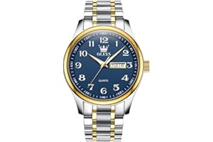 OLEVS Men's Casual Stainless Steel Watch, Big Face Easy to Read Analog Quartz Watch with Day and Date, Classic Waterproof Diamond Roman Arabic Numerals Dial Dress Watch for Men, Gold Silver Black Band