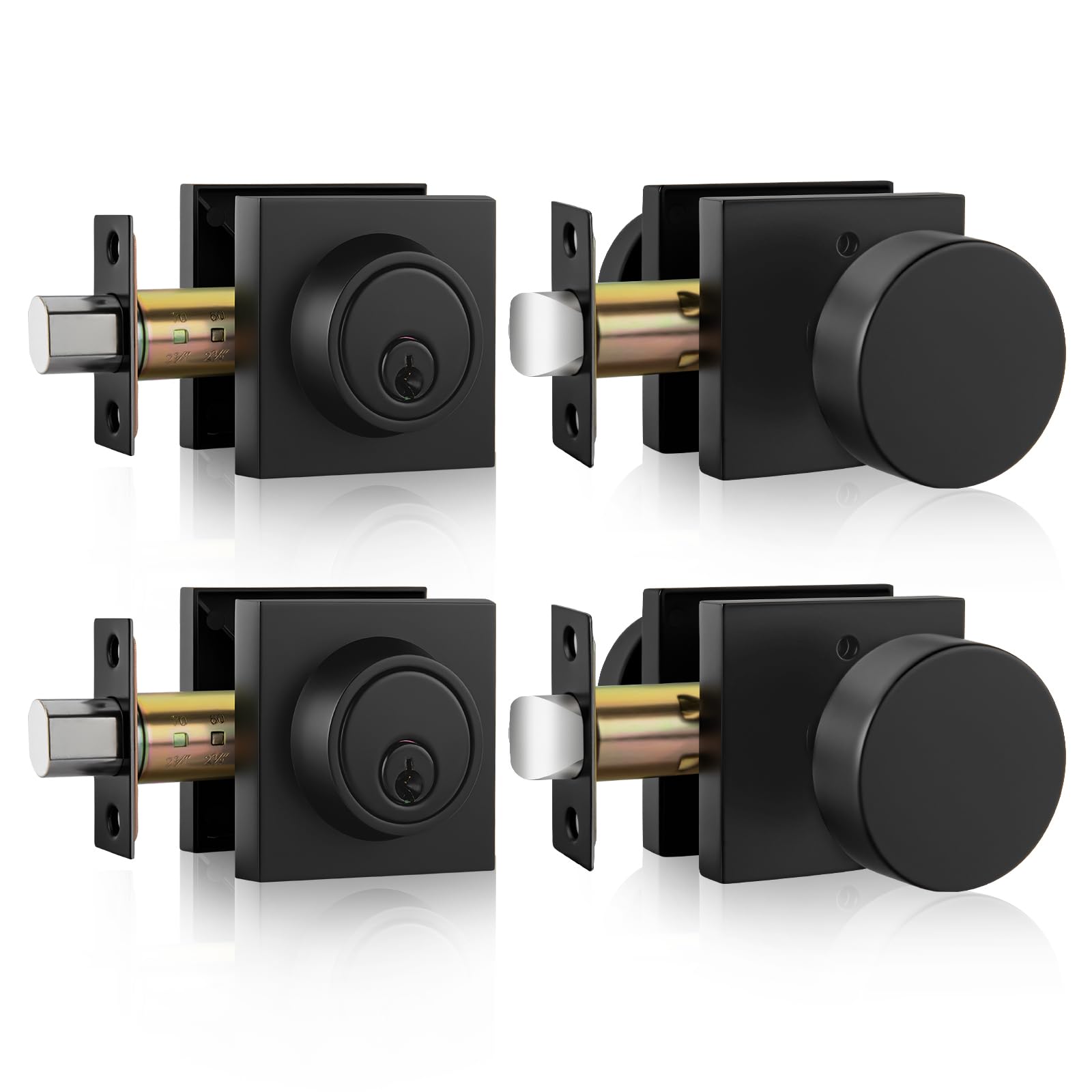 Photo 1 of Goldenwarm 2 Pack Black Door Knob with Deadbolt, Contemporary Door Knobs Exterior with Deadbolt Zinc-Alloy Heavy Duty Front Door Knob Set