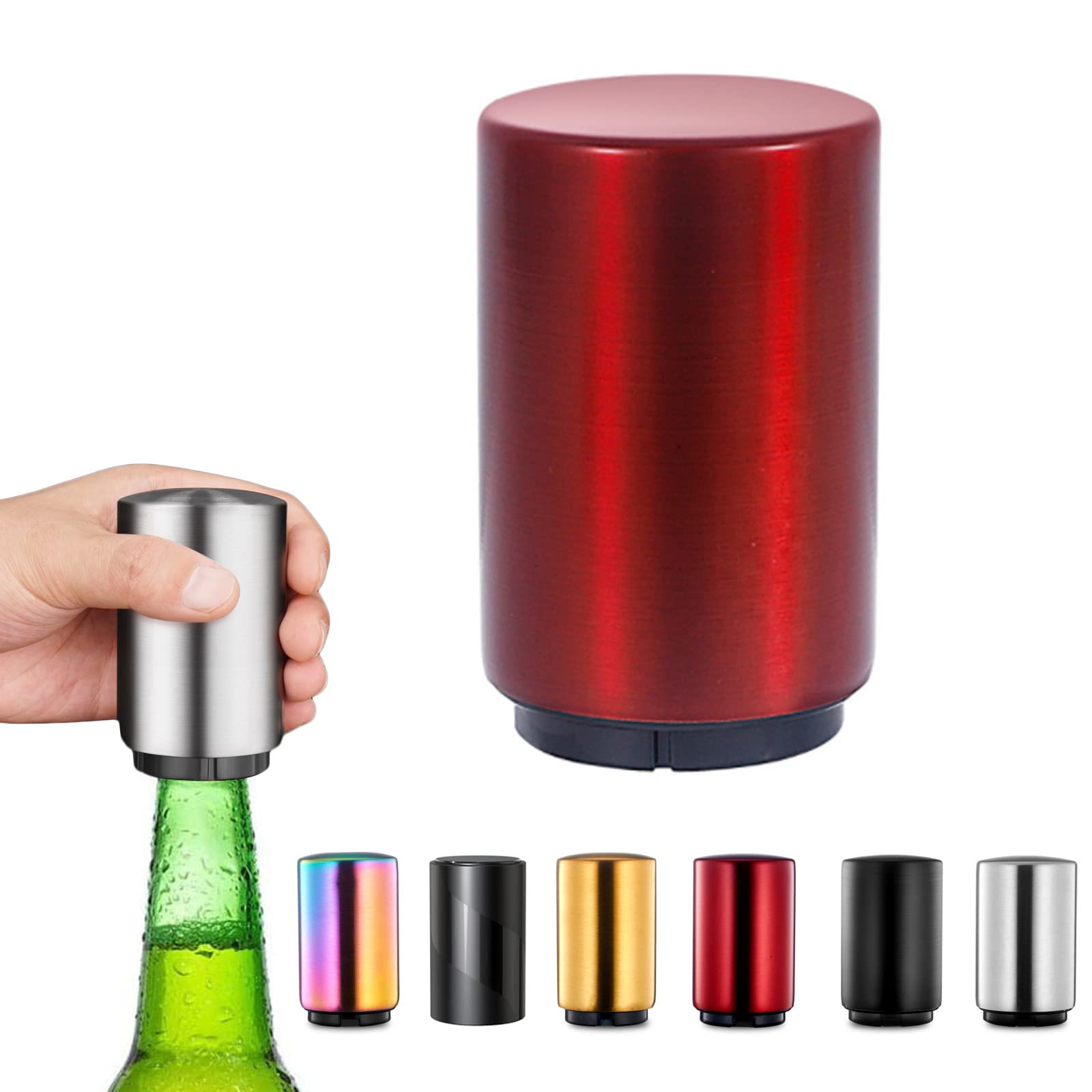 Magnetic Beer Bottle Opener,Stainless Steel Push Down Beer Bottle Opener, Beer Bottle Cap Opener with Magnet,Kitchen Gadgets for Men,Beer Gifts for Men Christmas Father's Day