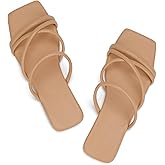 DOBOLIN Women's Flat Sandals Strappy Square Open Toe Slide Sandals Dressy Comfortable Wide Feet Friendly