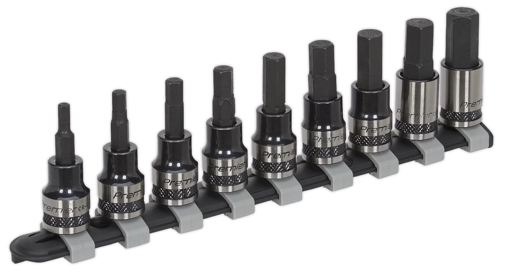 Sealey AK7986 9pc 3/8"Sq Drive Hex Key Socket Bit Set - Black Series
