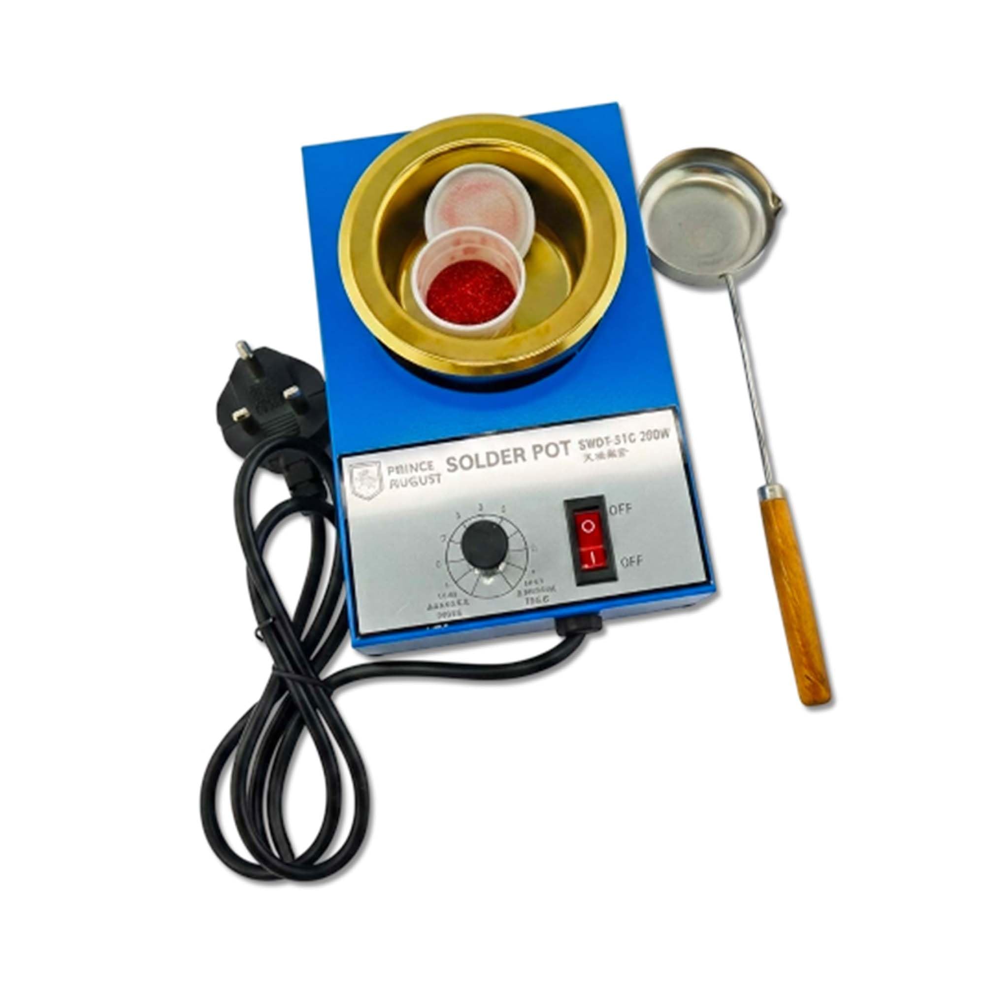 Prince August Solder Melting Pot 220-230v with Hobby Casting ladle and Solder Flux Pot.