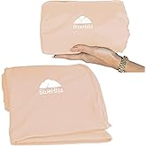 BlueHills Ultra Compact Travel Blanket Pillow for Airplane Traveling Essential Long Flight Trip Throw in Bag Portable Case Large Plane Accessories Beige - C007