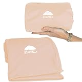 BlueHills Ultra Compact Travel Blanket Pillow for Airplane Traveling Essential Long Flight Trip Throw in Bag Portable Case Large Plane Accessories Beige - C007