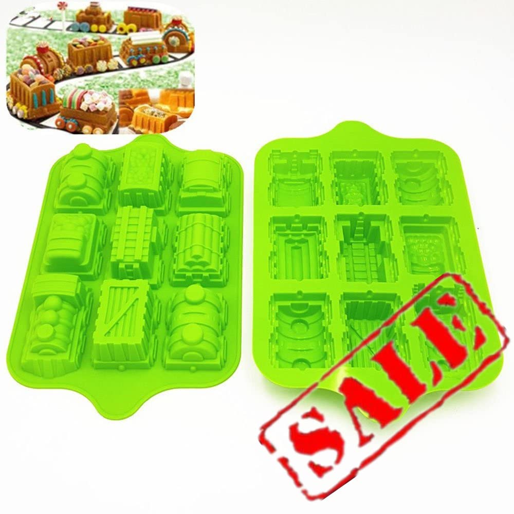 3D Cartoon Train Mould Liners | Locomotive Baking Mold Tray | Special Cute Non-Stick Muffin Tin for Kids Birthday Party/Chocolate Soap, Food-Grade Silicone, Extra Thick, 39 x 24 x 5 cm, 9 Cavity