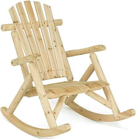 Amazon.com: YUKA - Mecedora de madera para leña, balancín individual de porche, muebles de terraza natural: Jardín y Exteriores