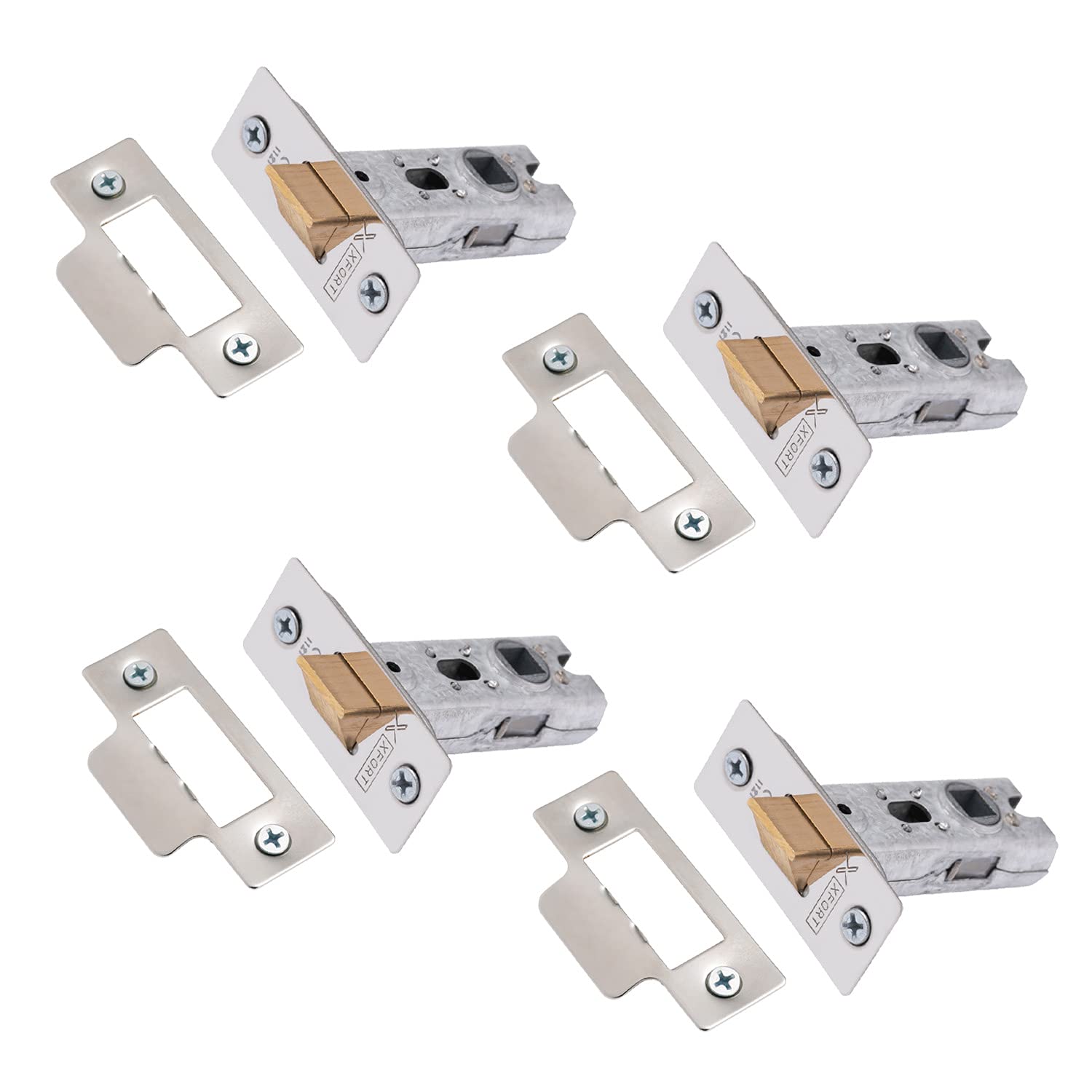 XFORT Tubular Latch, Polished Chrome, Tubular Door Latch for Internal Wooden Doors, (4 Pack, 75mm)