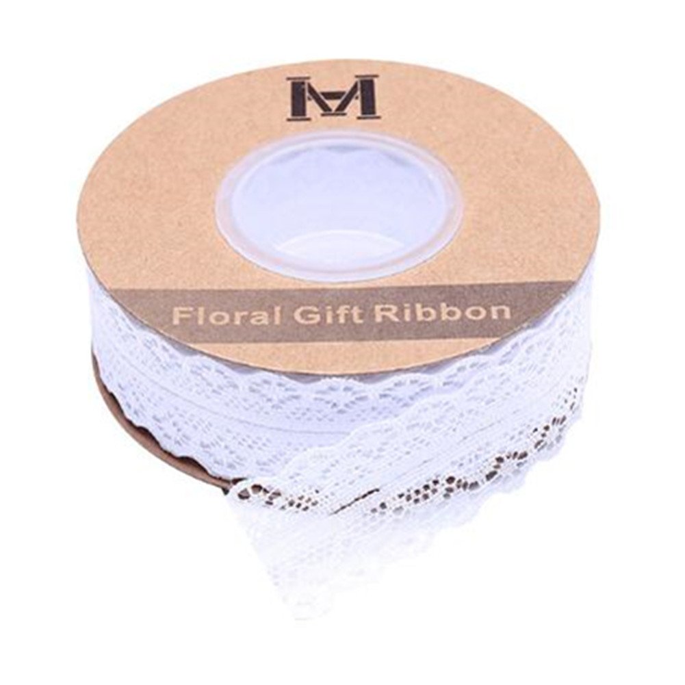 45 Meters Gems Patterned Lace Ribbon Roll Floral Lace Trim Webbing Fabric Embelishment Width 3cm for Jewelry Making DIY Craft Gift Wrapping Wedding Party Favours (White)