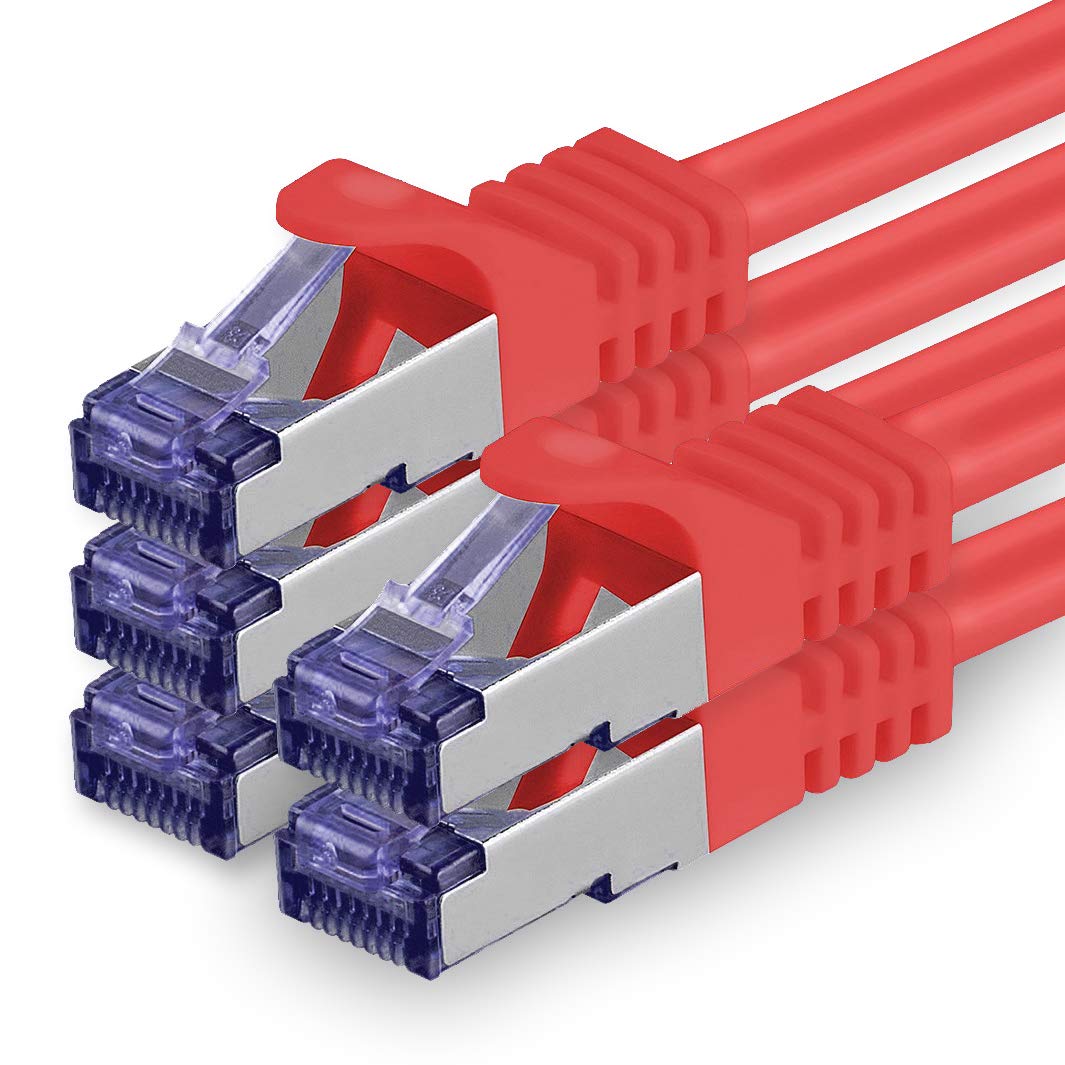 1aTTack.de Cat.7 network cable 0.5m - red - 5 pieces - Cat7 patch cable (SFTP/PIMF/LSZH) raw cable 10 Gb/s with Rj 45 connector Cat.6a - 5 x 0.5 meters red