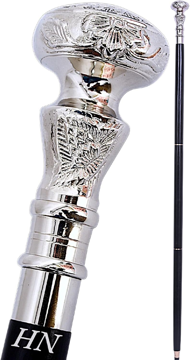 Walking Stick with Brass Handle, Vintage Style Walking Stick Silver Brass Handle Knob Gift