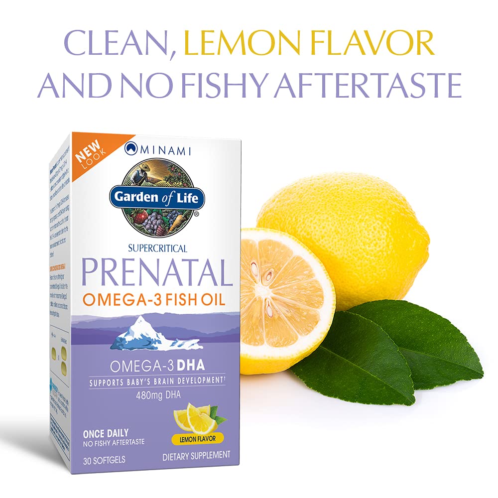 Garden of Life Prenatal DHA Omega 3 Fish Oil Supplement - Minami Natural Prenatal, Lemon, 30 Softgels