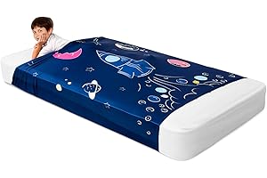 FRIENDLY CUDDLE Sensory Compression Sheet, Stretchy Fabric, Twin Size 39W x 75L inches, Machine Washable (Rocketship, Twin)