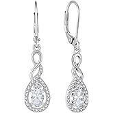 Lwsary Oval Cut Dangle Drop Earrings 925 Sterling Silver Infinity Twisted Leverback Earrings Birthstone Jewelry for Women