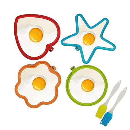 4er Silikon Spiegeleiform Set für Bratpfanne,KATOOM Ei Ringe Silikon Pfannkuchenform Eierform in Stern Herz Kreis Blumen Rund