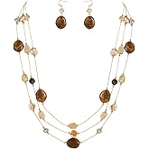 Coiris Layered Chunky Statement Necklace for Women Boho Colorful Costume Jewelry for Women Multi-Layer Long Beaded Necklaces and Earring Jewelry Set for Women