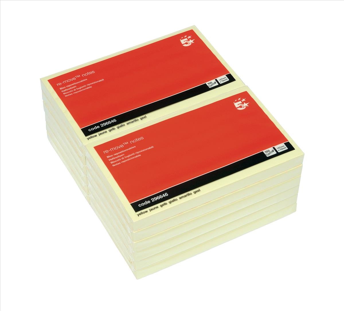 5 Star Office Re-Move Notes Repositionable Pad of 100 Sheets 76x127mm Yellow [Pack 12]