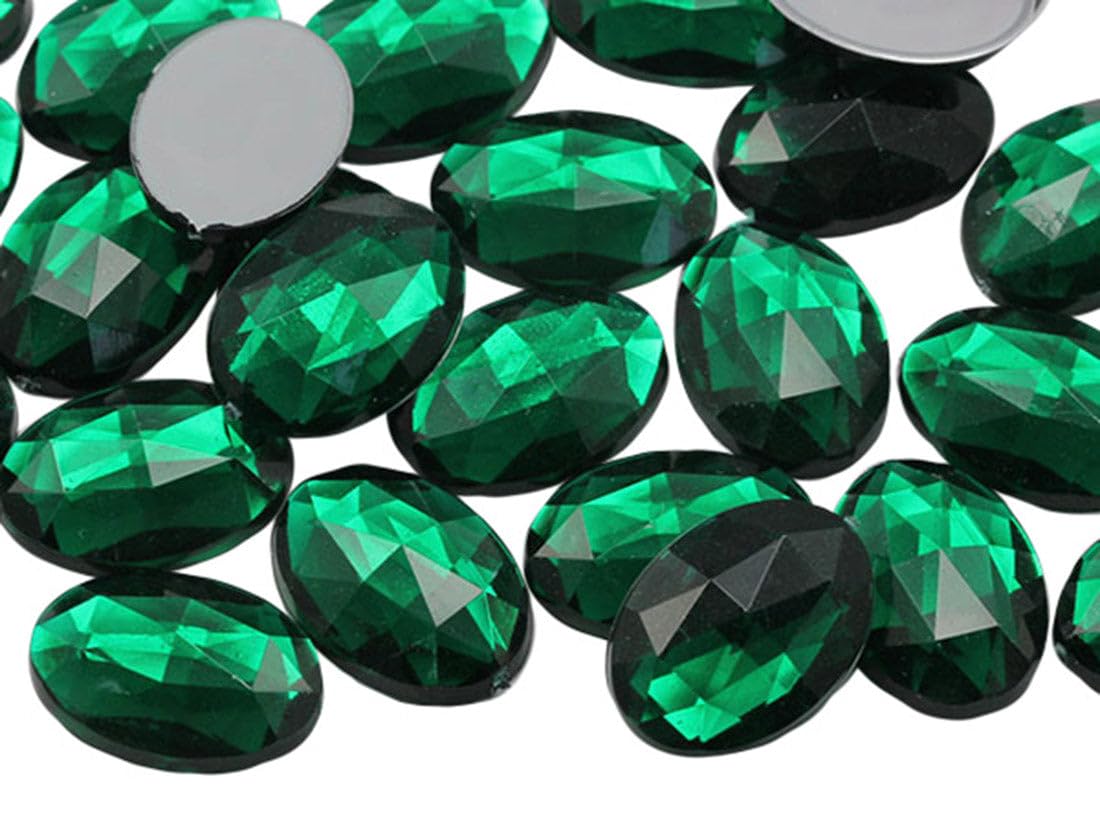 Allstarco 14x10mm Green Emerald .MD Flat Back Oval Acrylic Rhinestones Tiny Face Gems Body Jewels Card Making Embelishments - 45 Pieces โ image 1