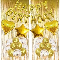 ZERODECO Gold Balloons Decorations, Bday Metallic Foil Happy Birthday Balloon, Fringe Shiny Curtains, Star Balloons, Heart Balloons, Confetti Balloons and Latex Balloons for Birthday Party Ceremony