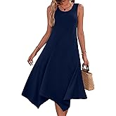 HOTOUCH Women's Casual Summer Dress Sleeveless Sundress Hankerchief Hem Midi Tank Dresses Beach Dress with Pockets