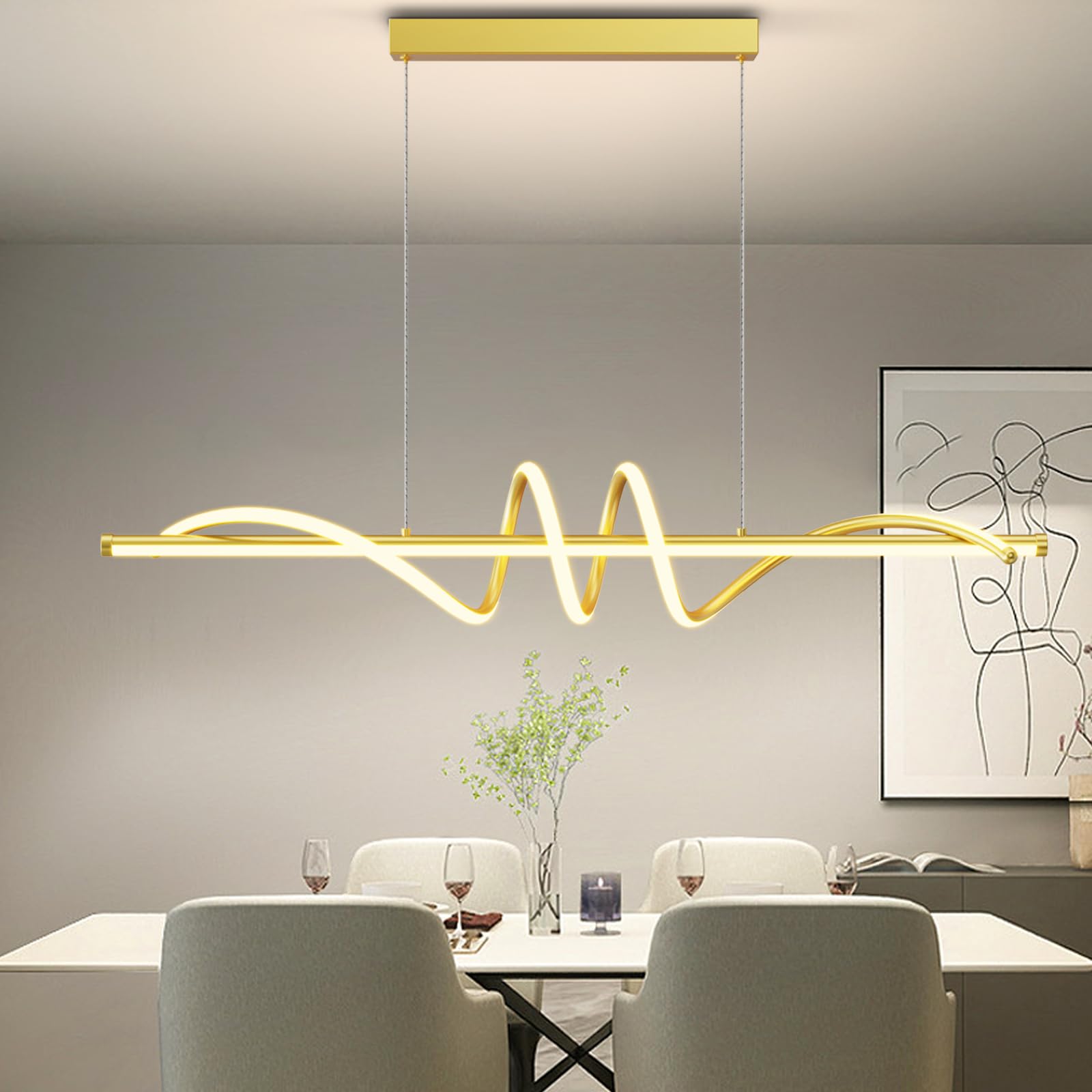 View 1 of **PARTS ONLY**Zihoi Modern Pendant Lights Fixture, 39in Aluminum LED Ceiling Chandelier with Remote Control Dimmable 3000k-6000K Color Temperature, Island Lighting Lamp for Kitchen, Dining Room