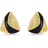18K gold plated Enamel Triangle Stud Irregular Statement Earrings for Women by SNGIA, Bold Geometric Handmade Charm Trendy Bohemian Jewelry Gifts, Unique Baroque Summer Beach Fashion Earrings Accessories, Vintage Nickle Free Huggies Earrings. (Yellow 18K gold plated, Burgundy)