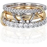 HERSIN Stackable Interlocked Rings for Women Non Tarnish, 18K Gold Plated Green Cubiz Zirconia Ring Chunky Rings Mixed Metal Multi Ring Dainty Stacking Rings Set Jewelry for Women Gifts