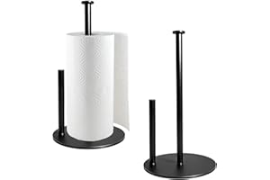 2-Pack Black Stainless Steel Standing Paper Towel Holder for Kitchen Countertop, Heavy Duty Dual-Rod Design with Non-Slip Wei