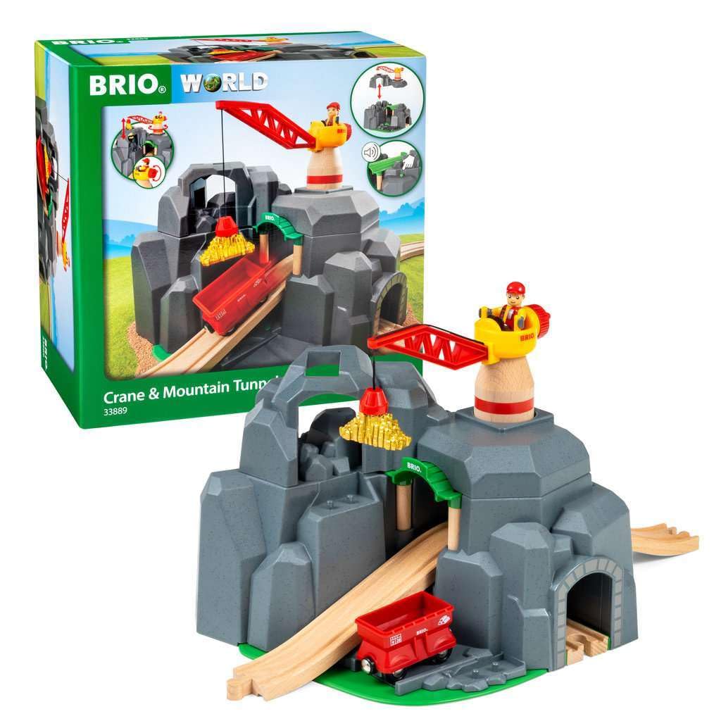 Photo 1 of BRIO World - 33889 Crane & Mountain Tunnel | 7 Piece Toy Train Accessory for Kids | Interactive Play | FSC Certified Wood | Perfect for Ages 3 and Up