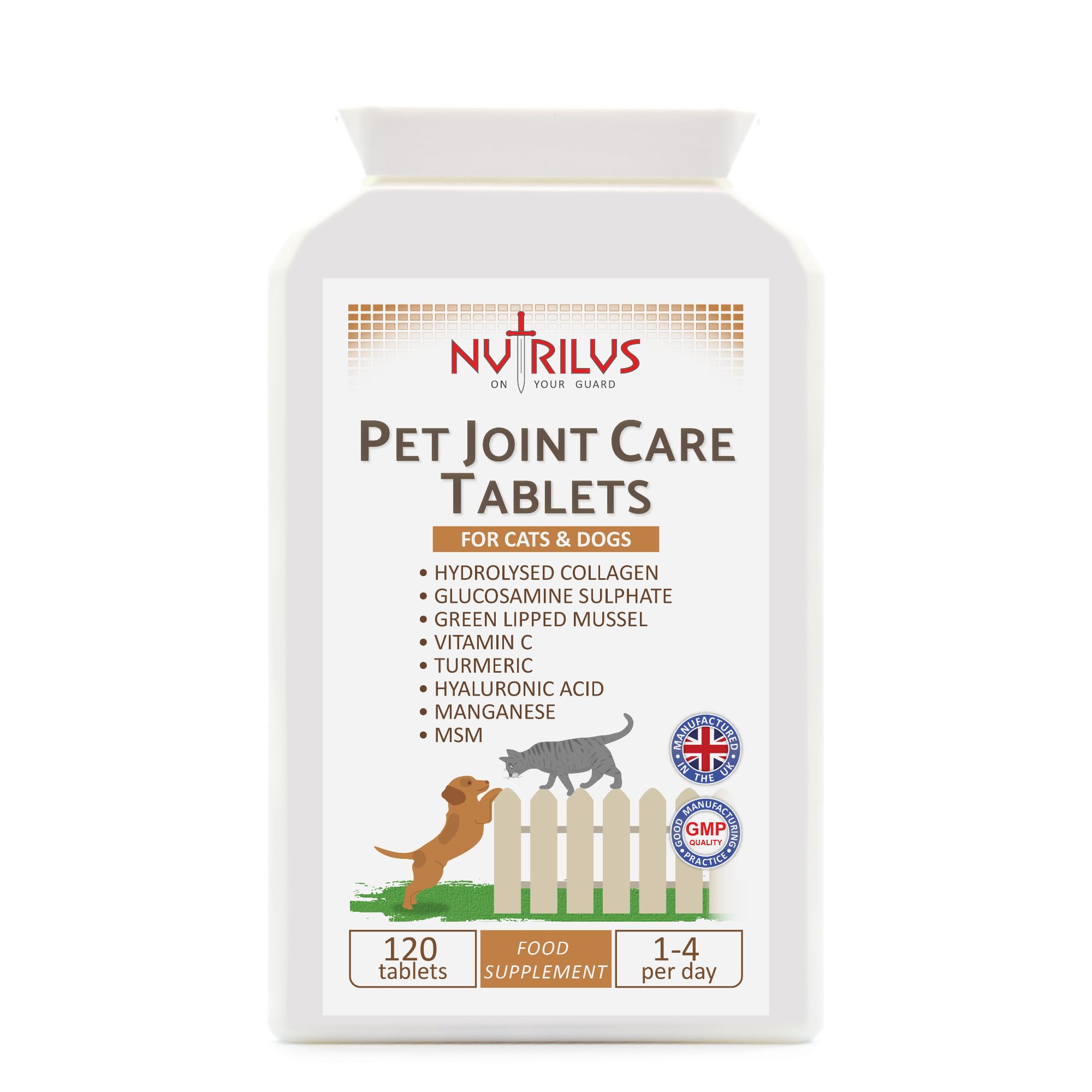 Nutrilus Pet Joint Care 120 Tablets for Dogs & Cats - Chicken Flavour - Collagen & Glucosamine & Green Lipped Mussel & MSM - Joint & Hip Support - Human-Grade Ingredients