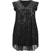 Beautife Women's Sequin Plus Size Mini Dress Ruffle Short Sleeve V Neck Babydoll A Line Glitter Club Party Dresses