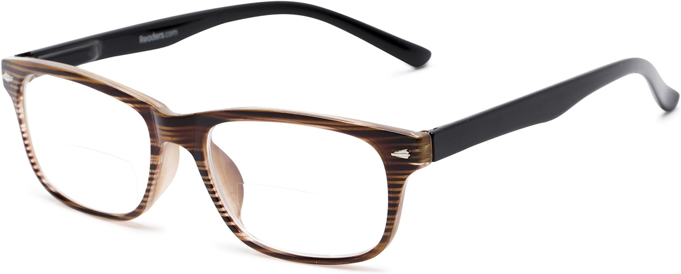 Readers.com Reading Glasses: The Williamsburg Bifocal Reader, Plastic Retro Square Style for Men and Women - Brown Stripe, 2.25