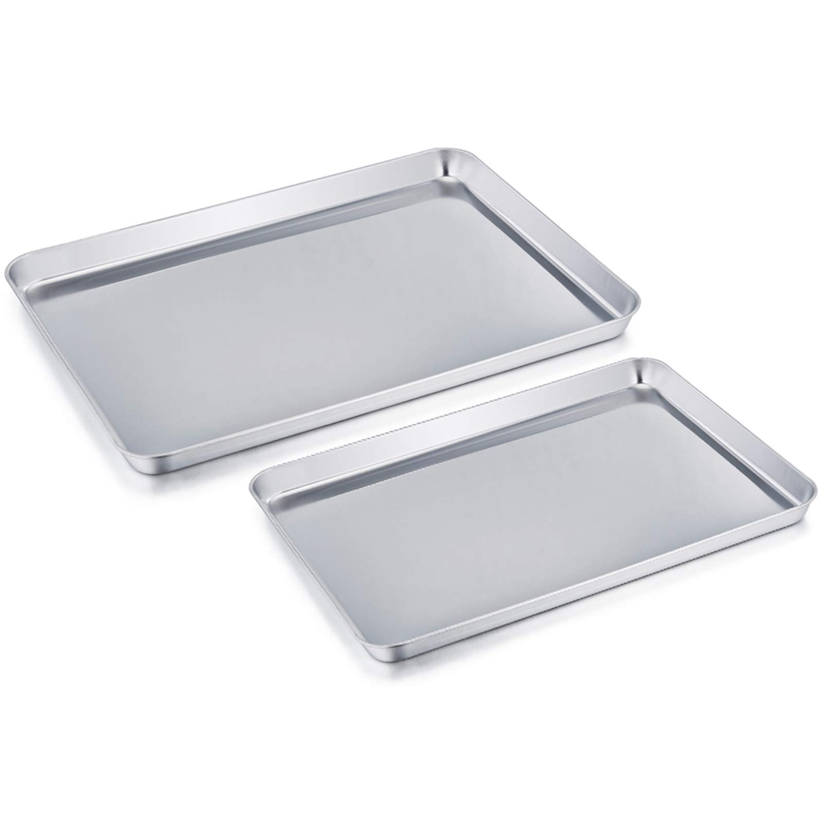 Baking Tray Sheet Set of 2, Stainless Steel Tray Baking Pan Professional, Non Toxic & Healthy, Mirror Finish & Rust Proof, Easy Clean & Dishwasher Safe