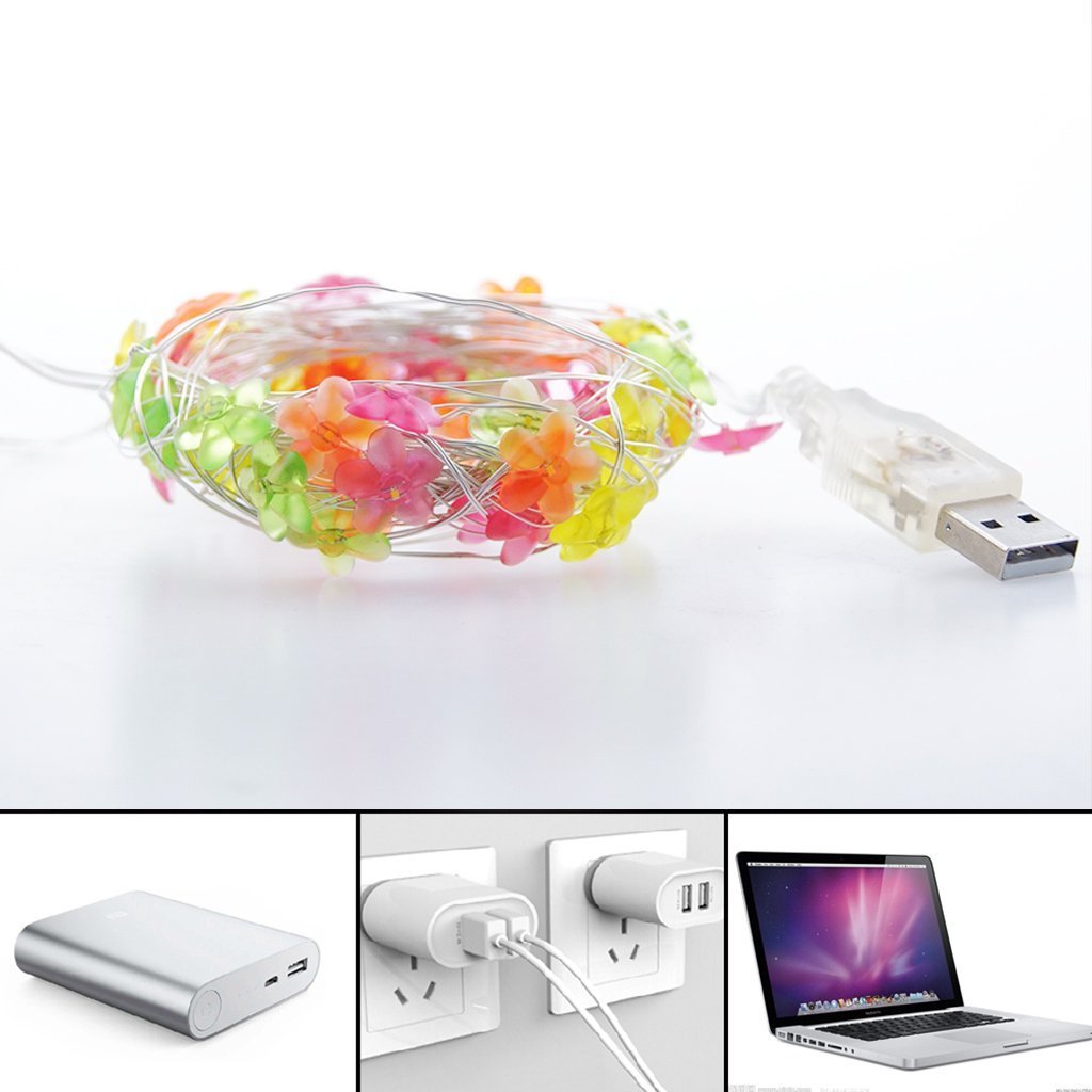 YMING Decorative Fairy Lights, USB 19.6ft 40 LEDs Flower String Lights Waterproof Festival Starry Twinkle Lights For Bedroom Indoor Outdoor Christmas Party (multicolor flower)