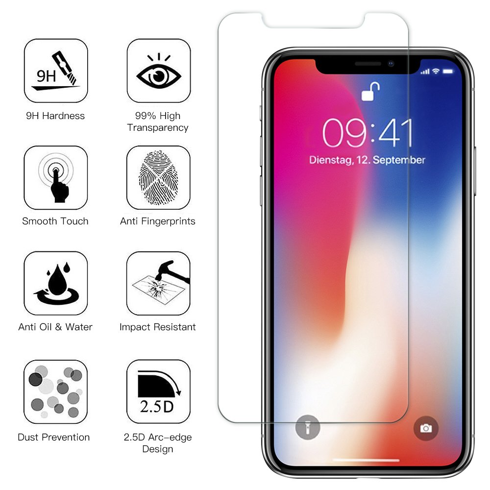 Panzerglas Schutzfolie für iPhone X, [2 Stück] TUCNIPUS Panzerglasfolie -3D Touch Kompatibel, 9H Härte, Anti-Öl, Kratzer,Blasen und Fingerabdruck Displayschutzfolie für iPhone X