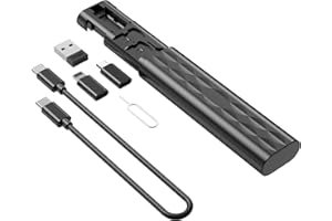 AMZPILOT Multifunctional Compact Cable Card, Portable Storage Box with Micro USB A Type C Light USB Adapter Kit, PD 60W Charging and Data Transfer 1FT Cable Kit, Sim Card Tray Eject Tool and Slots - Black