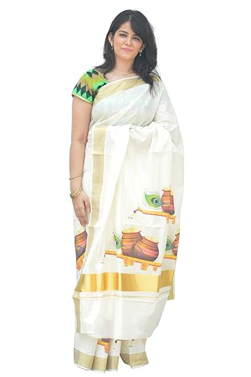 Women's Kasavu Cotton Saree (ERPLCT-1113FLP_Cream)