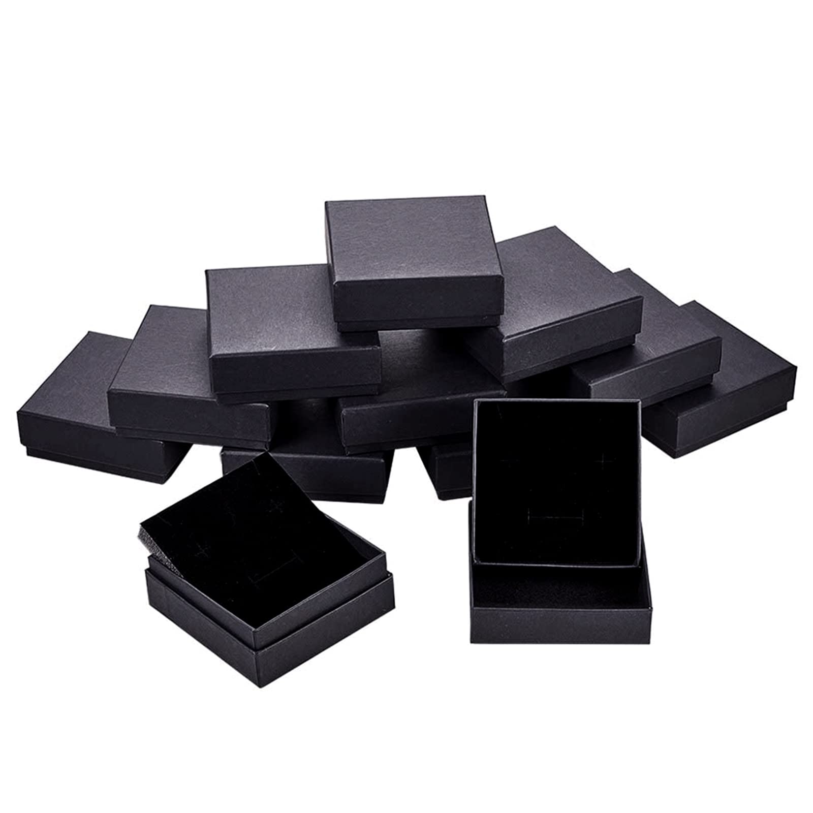 BENECREAT 12 Pack 10x10x3.5cm Black Earrings Necklace Boxes Square Black Cardboard Jewellery Box Small Gift Box with Velvet Filled for Party, Festivals, Wedding