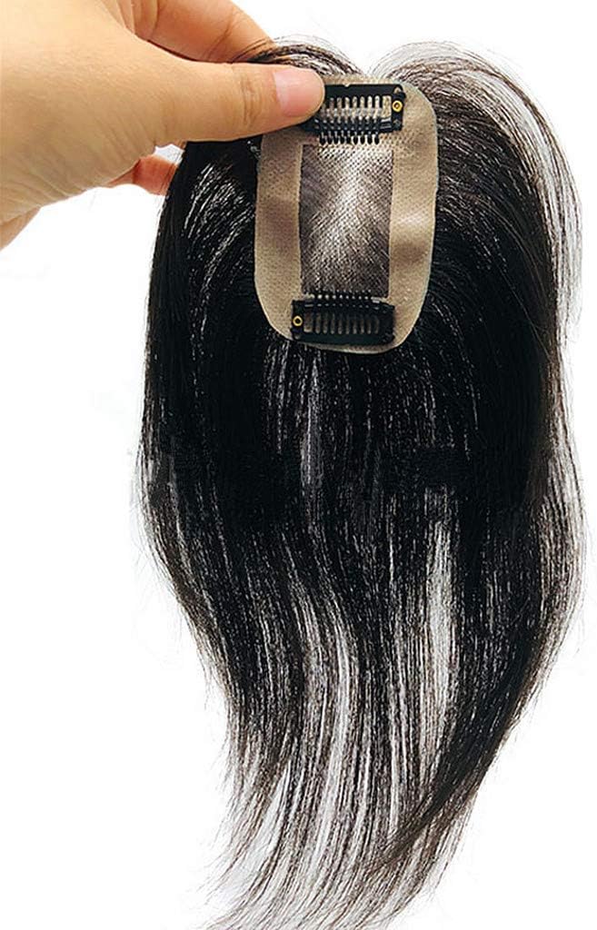 Moreal 2" x 3" Mono Topper Toupee Human Hair Clip in, Free Part Top Hair Piece for Women Thinning Hair Off Black 25cm Long