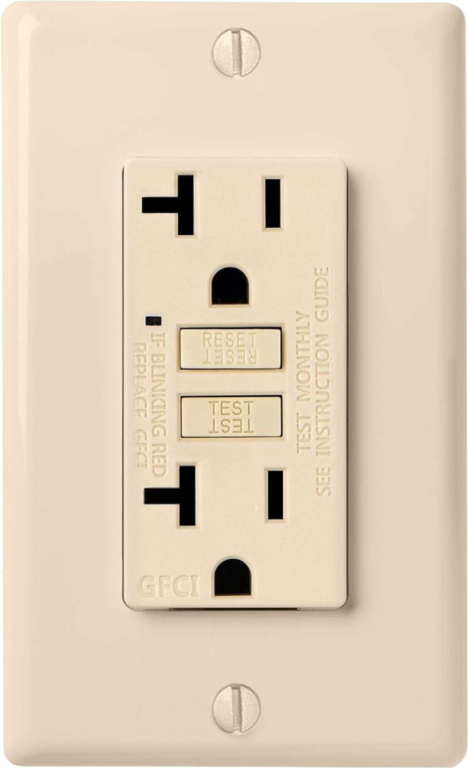 Faith 20a Gfci Outlet Slim Non Tamper Resistant Gfi Duplex Receptacles With Led Indicator Self Test Ground Fault Circuit Interrupter With Wall Plate Etl Listed Ivory Amazon Com