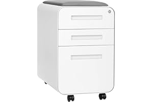 Laura Davidson Furniture STOCKPILE Curve Seated 3-Drawer Mobile File Cabinet with Removable Magnetic Cushion Seat - Metal Filing Cabinet, Pre-Assembled, White with Light Grey Cushion