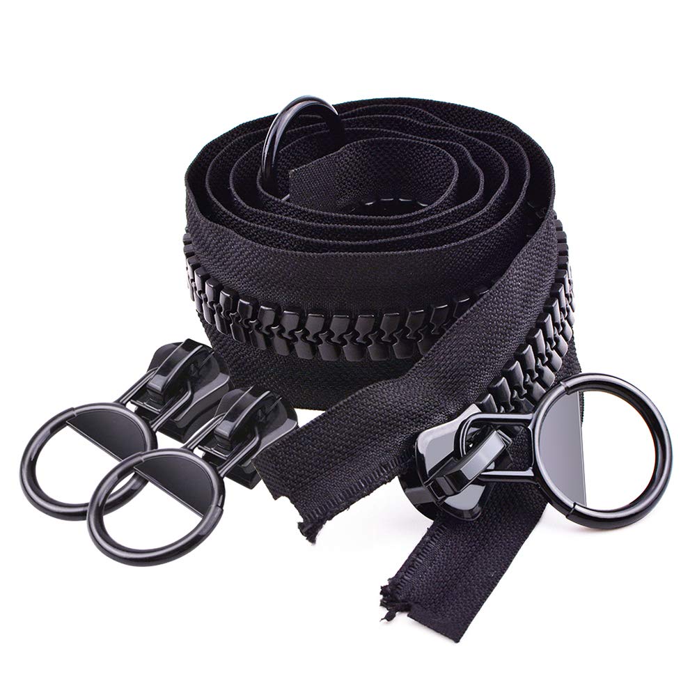 WANDIC 20#Separating Jacket Zippers, 1 PC 100cm Double Open Super Large Plastic Zipper and 2 Large Ring Pullers Black Teeth Heavy Duty Zippers for DIY Sewing Tailor Crafts Bags Tents, Ring Slider