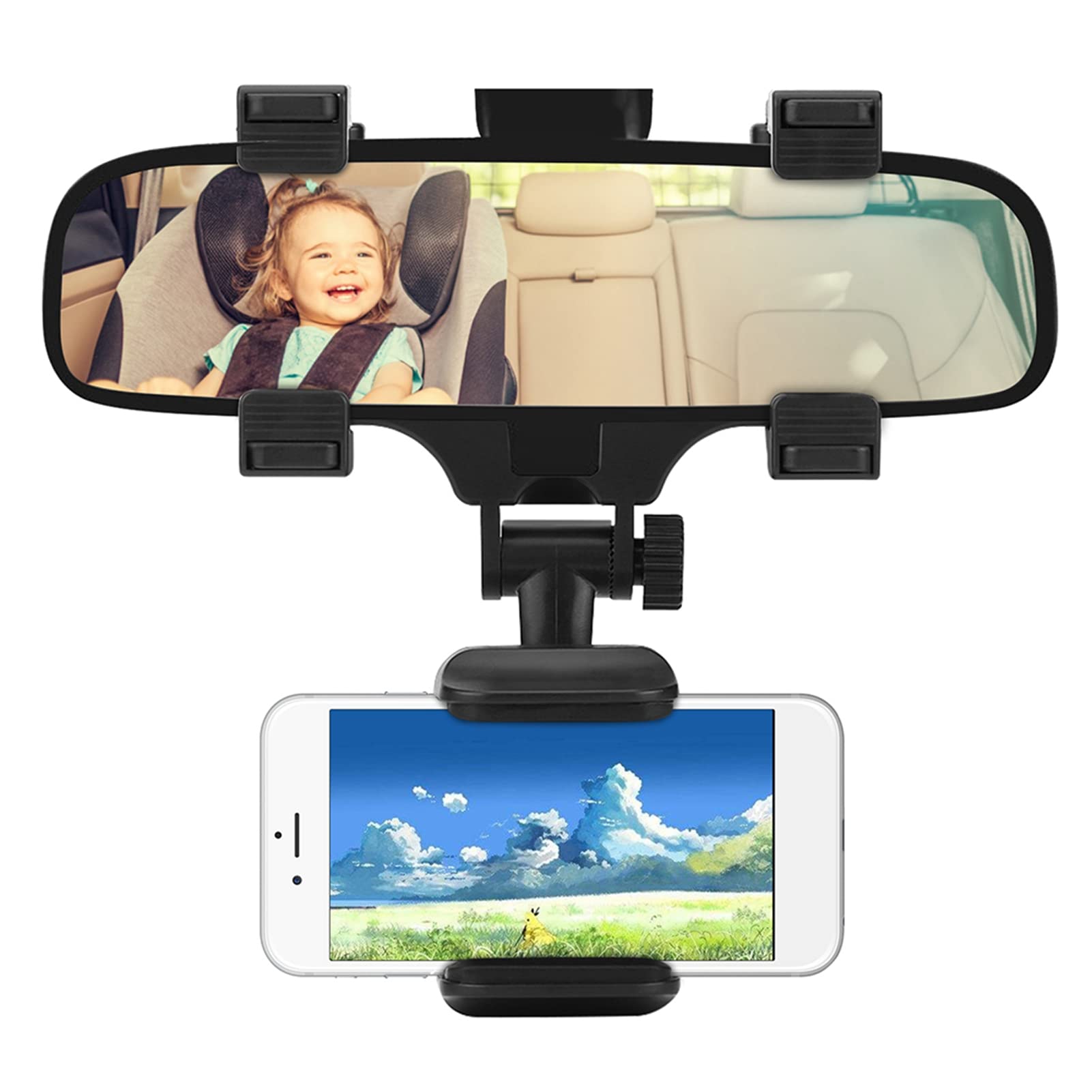 Cocoarm Car Rear View Mirror Phone Holder 360 Degree Rotation Universal Car Rear View Mirror Mount Phone Holder for Most Phones Within 5-9cm, Two-Layer Reinforced Silicone Fixture
