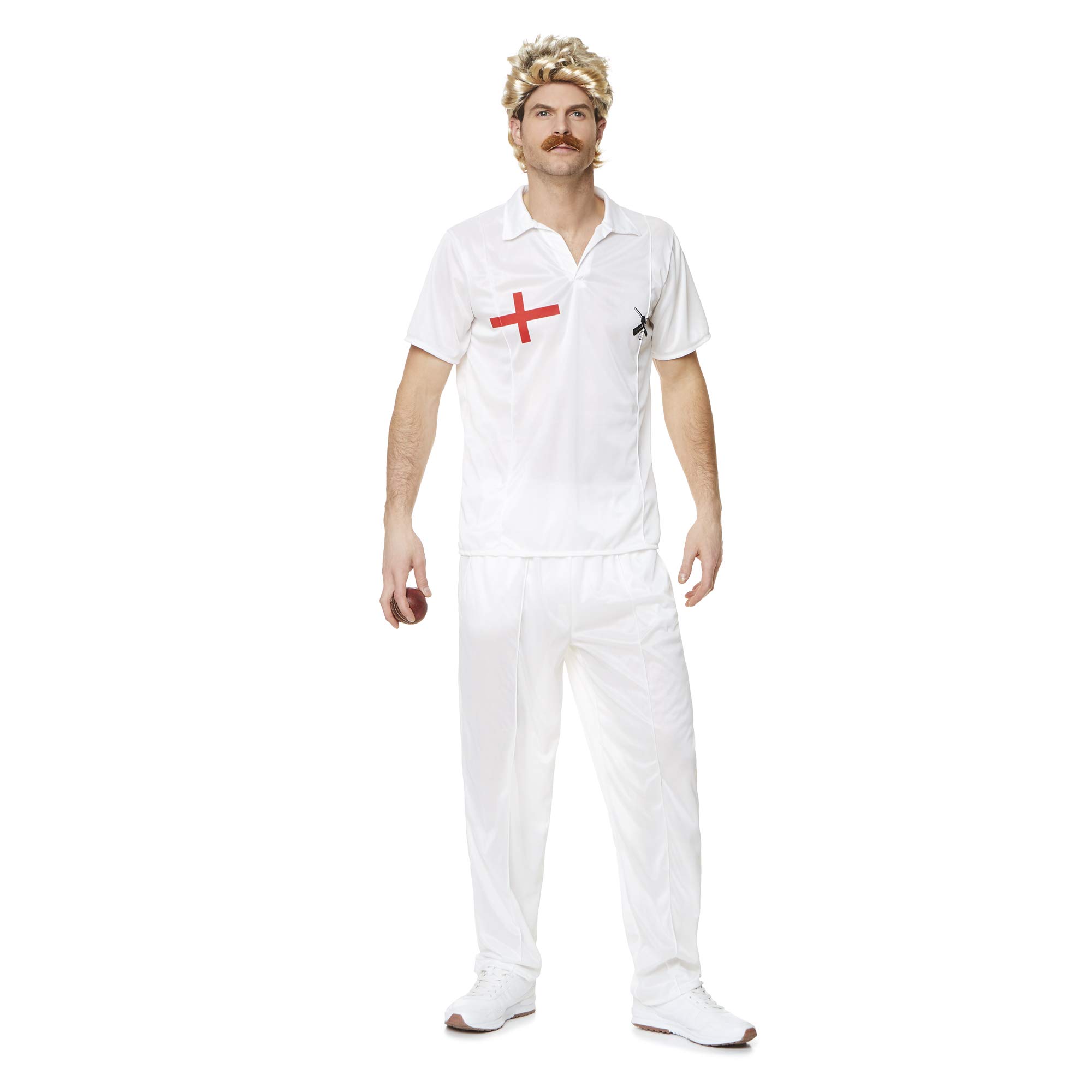 Karnival 82225 1980's Cricket Player Kit Costume, Men, White, Medium