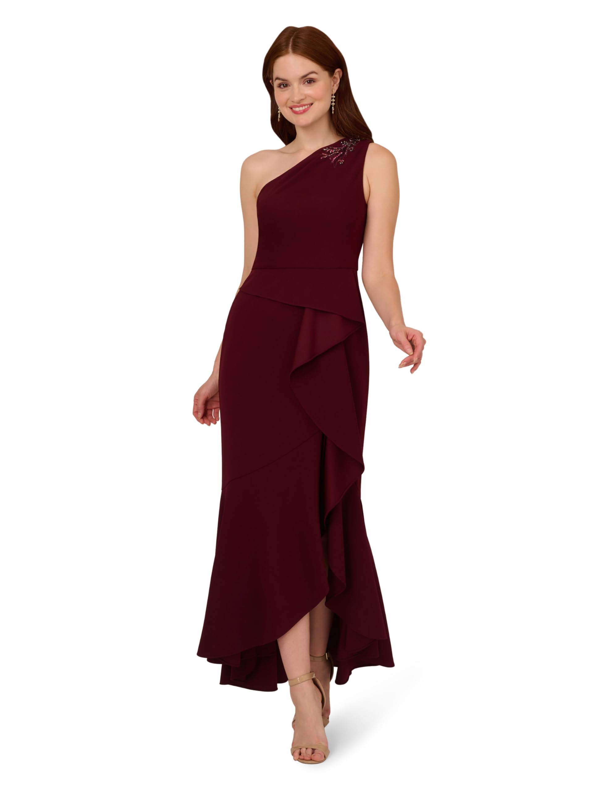 Photo 1 of Adrianna Papell Studio Women's Beaded Knit Crepe Gown, Blackened Red, 6