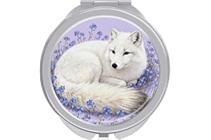 FekiLoot Arctic Fox in Violets Compact Mirror 1x/2x Magnifying Mirror Travel Makeup Mirrors Cute Pocket Small Mirrors for Wom