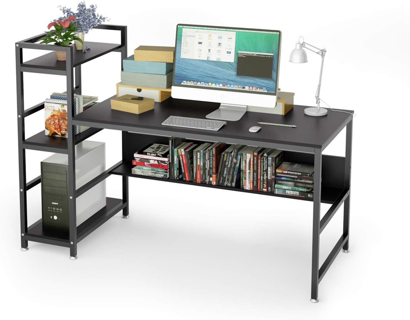 Cyfie Computer Desk with Switchable 3-Tier Storage Shelf, 47 Inch Student Writing Desk, 2-in-1 Style Room Saving Design Workstation PC Gaming Table for Home, Office, Study, Rental House, Small Space