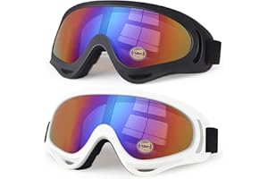 4-FQ Motorcycle Goggles Kids, 2 Pack Dirt Bike ATV Motocross & Ski Goggles, Off Road Riding Glasses for Child, Anti-UV Dust Airsoft Glasses for Men Women Youth Adults (White+Black Frame/Color Lens)
